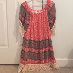 Boho patterned dress with fringe