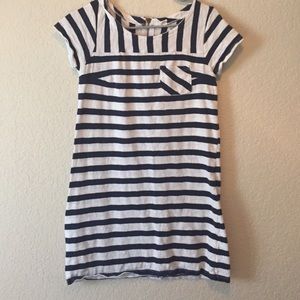 Navy blue and white striped dress