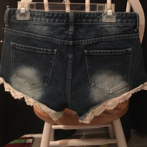 Distressed, lace fringed Forever 21 shorts