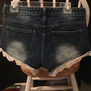Distressed, lace fringed Forever 21 shorts