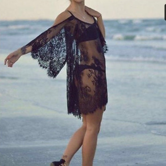 Festival 🌸 🖤 Lace Bikini Swimwear coverup NWOT - Picture 2 of 4