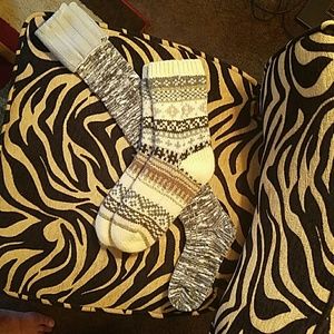 Socks!  Knit slipper socks and over-the-knee socks