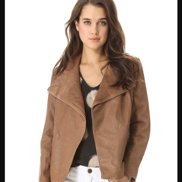 Brochu Walker Light Brown Draped Leather Jacket