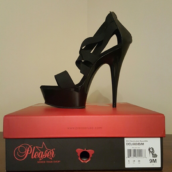 Pleaser black elasticated band heels