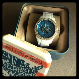 Blue faced Fossil watch