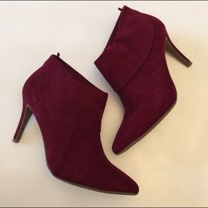 Burgundy Wine Faux Suede Leather Ankle Heels Shoes