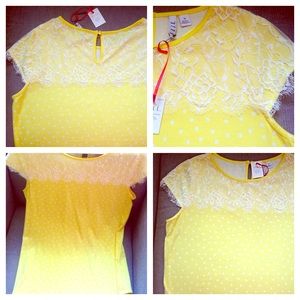 Elle • Yellow Polka Dot & Lace Stretchy Top