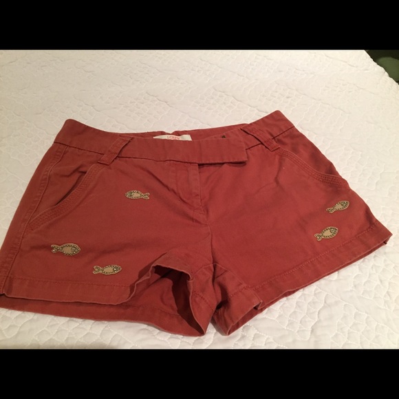 J Crew Chino Short in Red with Tan Fish