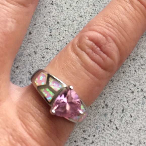 .925 Sterling Silver Fancy Pink Sapphire & Opal