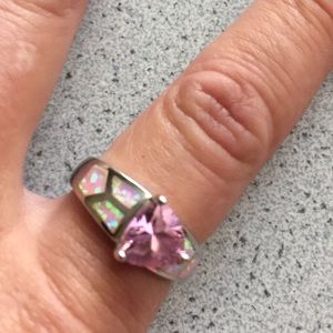 .925 Sterling Silver Fancy Pink Sapphire & Opal