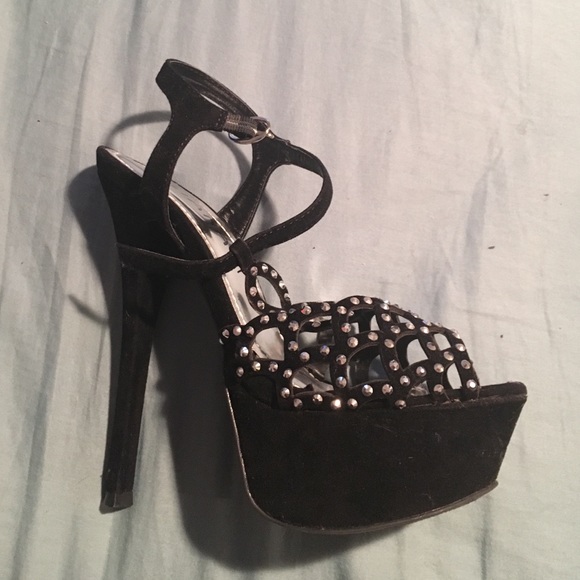 Black stiletto platform heels