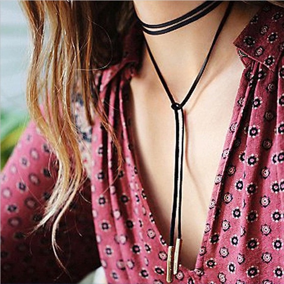 Sold out Black tie long wrap choker necklace