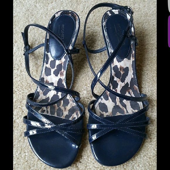 Michelle D Leather Navy Blue Strappy Slingbacks