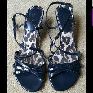 Michelle D Leather Navy Blue Strappy Slingbacks