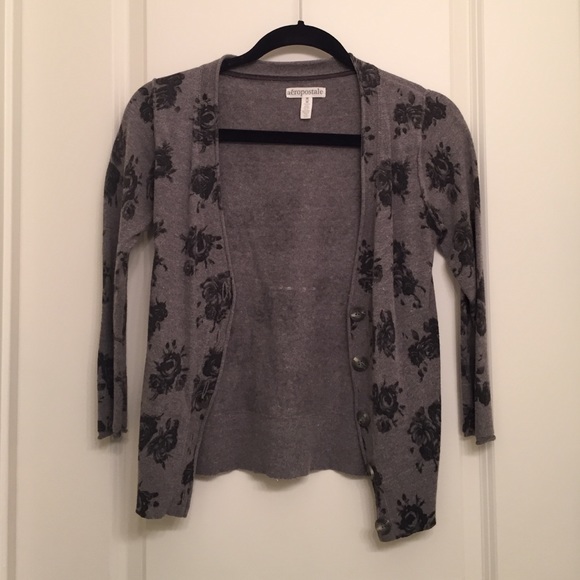 Aeropostale gray floral cardigan