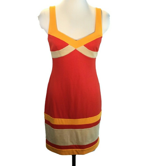 90s Muse Color Block Knit Orange Cocktail Dress