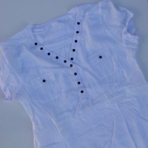 White Cotton Snap Front Blouse Sz S
