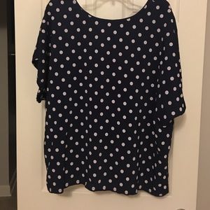 Navy and white polka dot dolman top