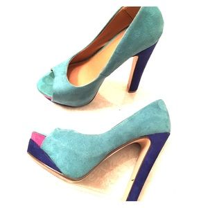 Turquoise pink and electric blue heels