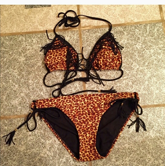 LA Hearts Other - LA HEARTS Pac Sun Cheetah Fringe Bikini SZ L