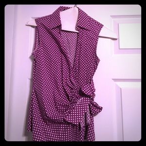 Criss cross polka dot sleeveless top