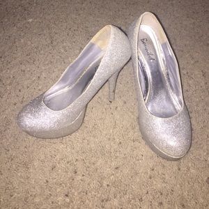 Silver glitter platform heels