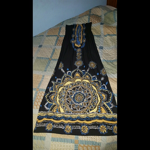 Long black maxi dress.