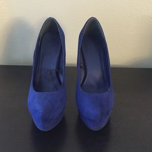 Blue suede platform heels