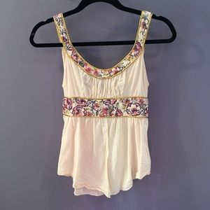 Free People Floral Trim Top