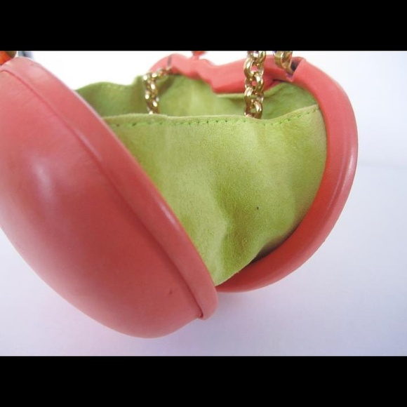 Evening Pochette Jane Bolinger RARE Bean Leather Shoulder bag Salmon Vintage - Picture 3 of 8