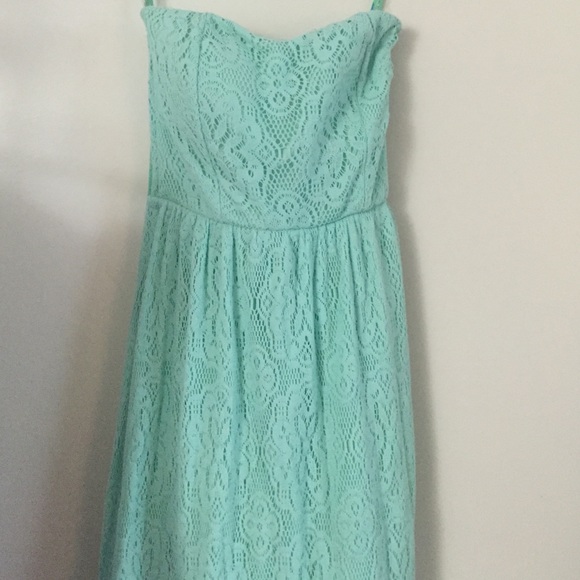 Wet seal teal lace strapless dress long xs