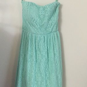 Wet seal teal lace strapless dress long xs