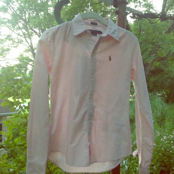 Ralph Lauren pink/white striped button-up top