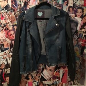 Kendall + Kylie denim jacket with leather sleeves