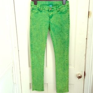 Amazing acid wash neon green skinny jeans Wet Seal