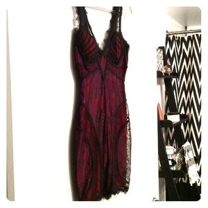 Bebe- Red & Black Lace Bodycon Dress