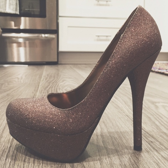 JustFab Brown Glitter Platform Heels