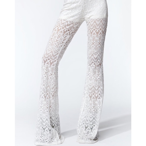 White lace bell bottom pants