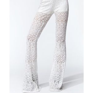 White lace bell bottom pants