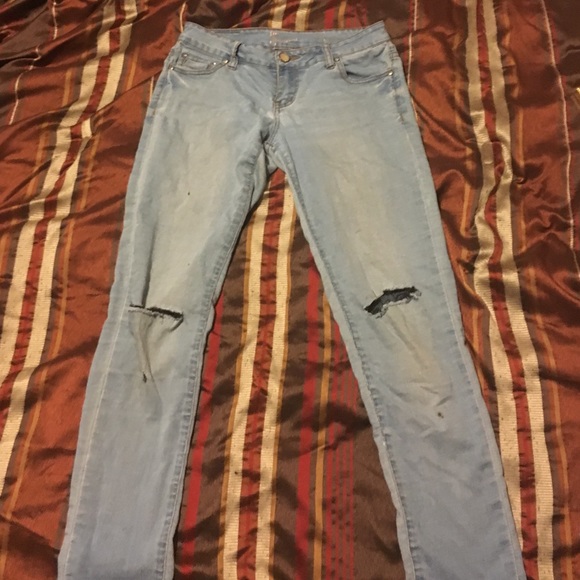 distressed blue jeans