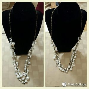 Elegant pearl + crystal drops long necklace