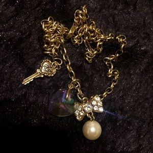 Betsey Johnson heart and bow charm necklace