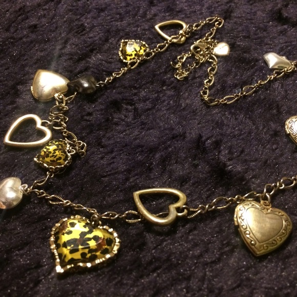Betsey Johnson long locket leopard heart necklace