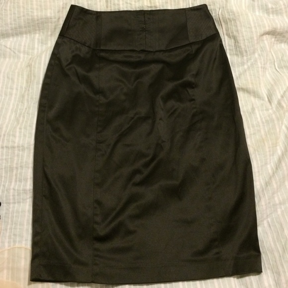 Black satin high waisted pencil skirt