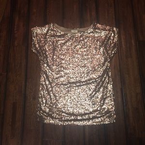Tobi fun, flirty gold sequin embellished shirt
