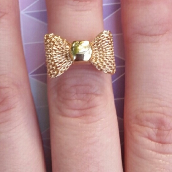 SOLD 9K Rose Gold Plated Adjustable Mesh Bow Ring - Picture 2 of 4