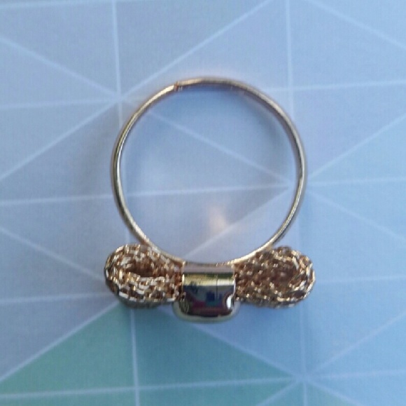 SOLD 9K Rose Gold Plated Adjustable Mesh Bow Ring - Picture 3 of 4