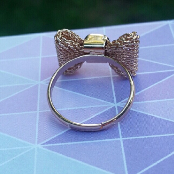 SOLD 9K Rose Gold Plated Adjustable Mesh Bow Ring - Picture 4 of 4
