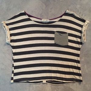 Dark grey & cream striped crop top