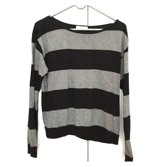 Black and grey striped Long sleeve TOP